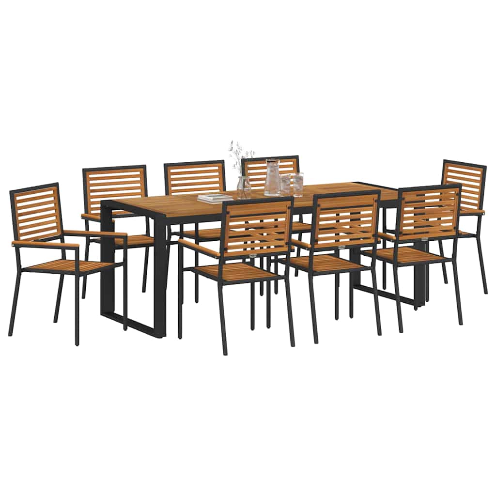 Set da Pranzo per Giardino 9 pcs Nero e Marrone polyrattan