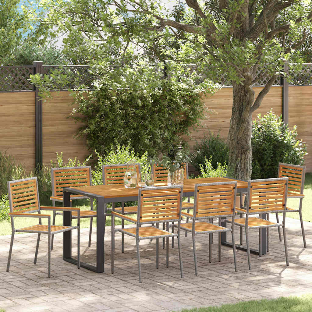 Set da Pranzo per Giardino 9 pcs Grigio e Marrone polyrattan