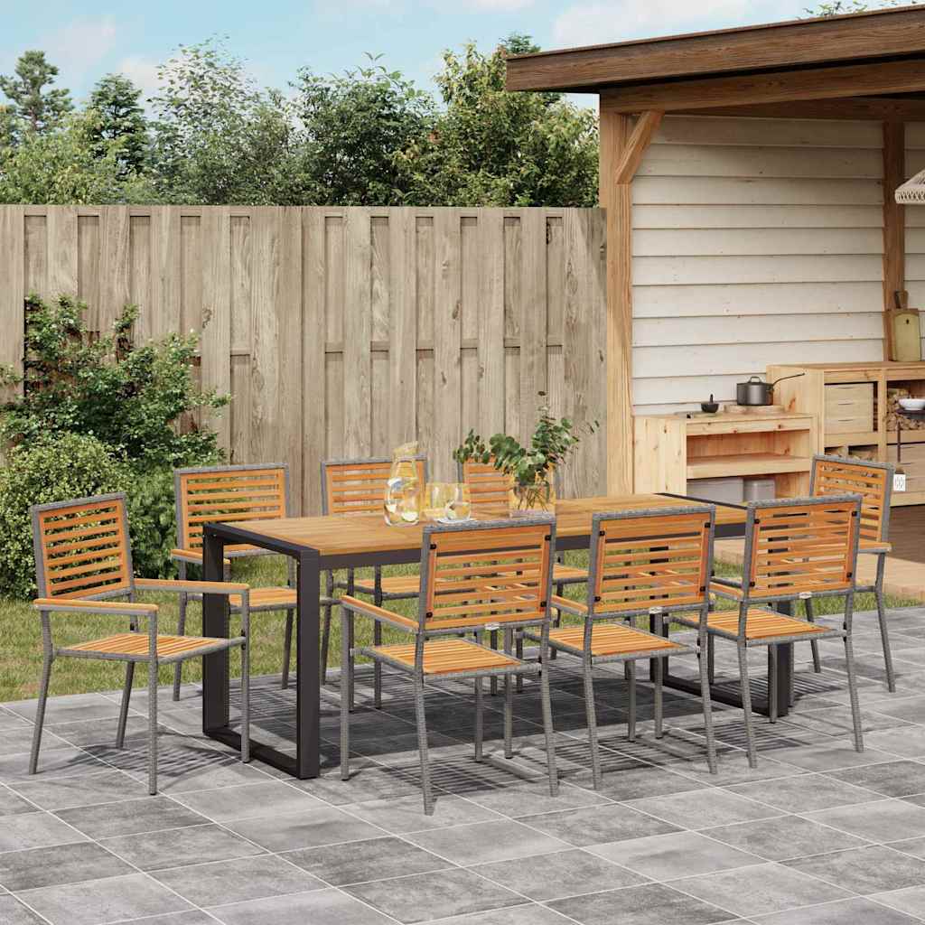 Set da Pranzo per Giardino 9 pcs Grigio e Marrone polyrattan