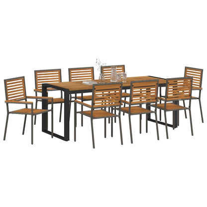 Set da Pranzo per Giardino 9 pcs Grigio e Marrone polyrattan