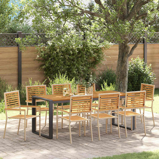 Set da Pranzo per Giardino 9 pcs Beige e Marrone polyrattan