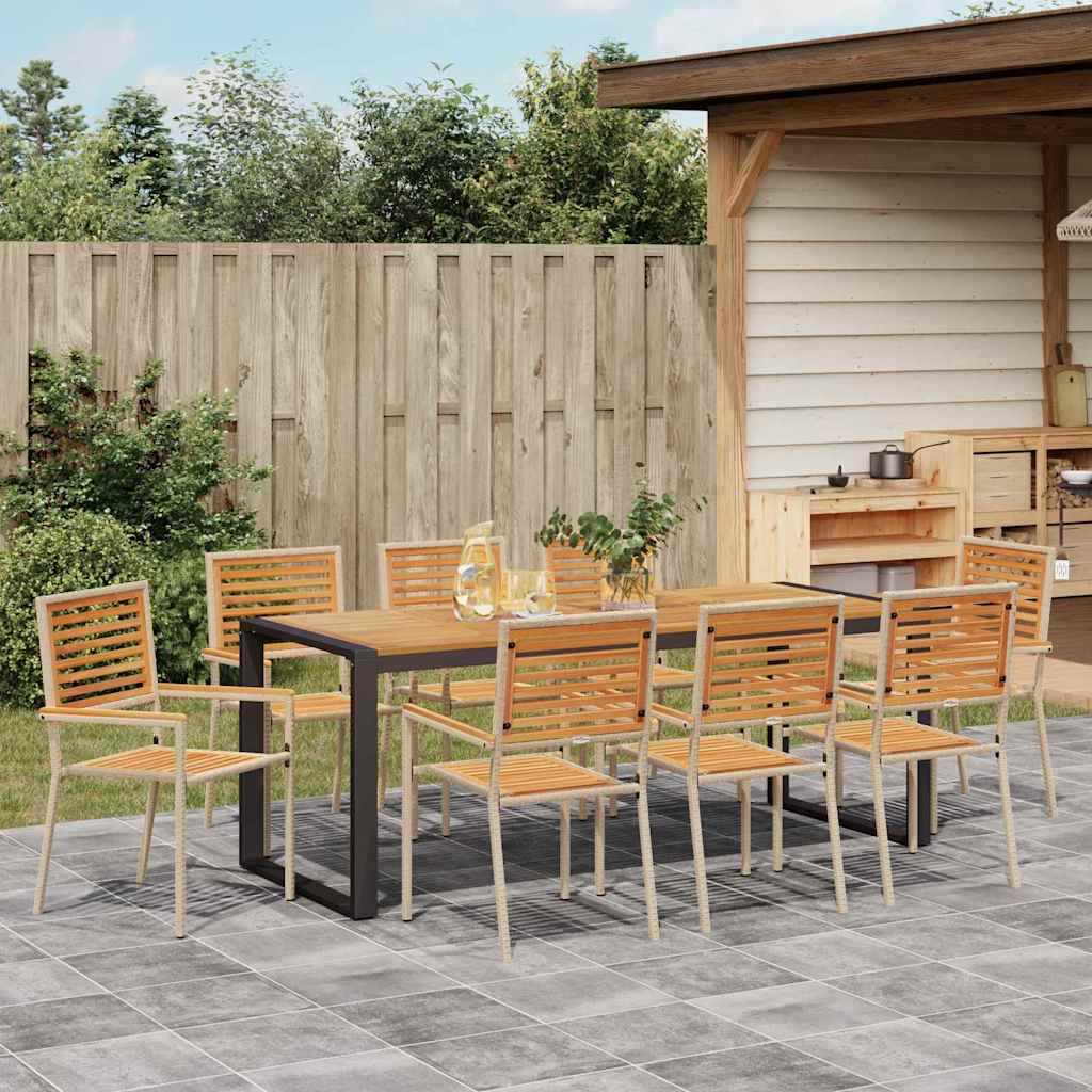 Set da Pranzo per Giardino 9 pcs Beige e Marrone polyrattan