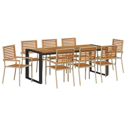 Set da Pranzo per Giardino 9 pcs Beige e Marrone polyrattan