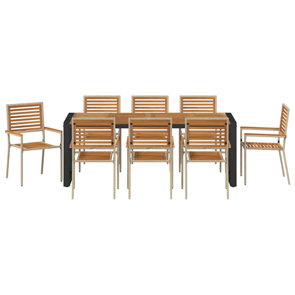 Set da Pranzo per Giardino 9 pcs Beige e Marrone polyrattan