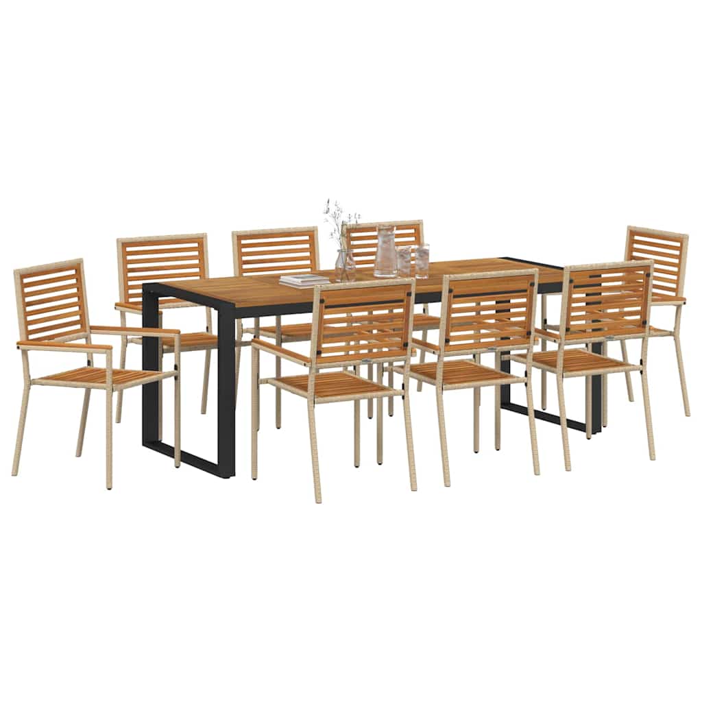 Set da Pranzo per Giardino 9 pcs Beige e Marrone polyrattan