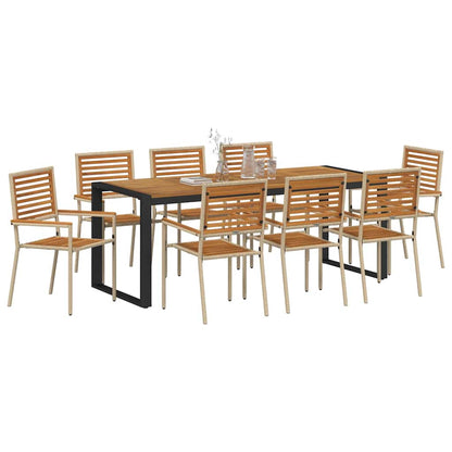 Set da Pranzo per Giardino 9 pcs Beige e Marrone polyrattan