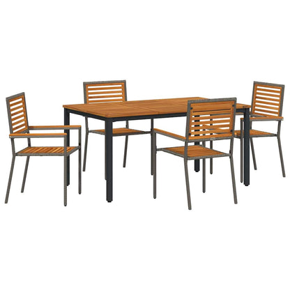 Set da Pranzo per Giardino 5 pcs Grigio e Marrone polyrattan
