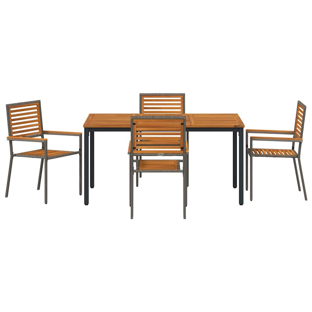 Set da Pranzo per Giardino 5 pcs Grigio e Marrone polyrattan