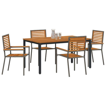 Set da Pranzo per Giardino 5 pcs Grigio e Marrone polyrattan
