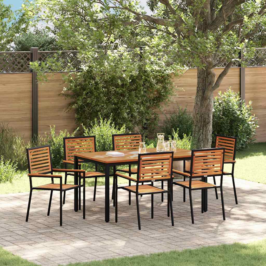 Set da Pranzo per Giardino 7 pcs Nero e Marrone polyrattan