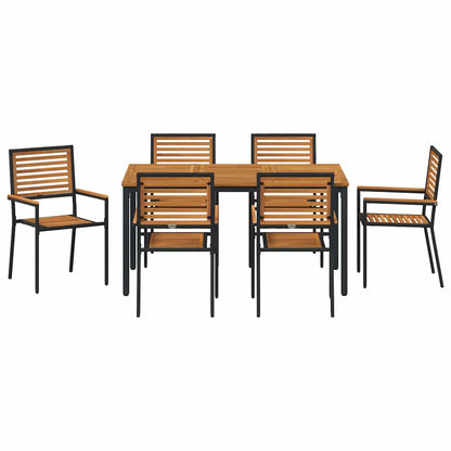 Set da Pranzo per Giardino 7 pcs Nero e Marrone polyrattan