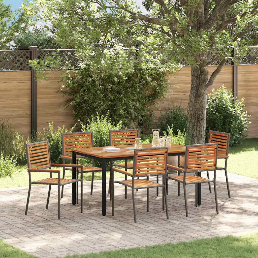 Set da Pranzo per Giardino 7 pcs Grigio e Marrone polyrattan
