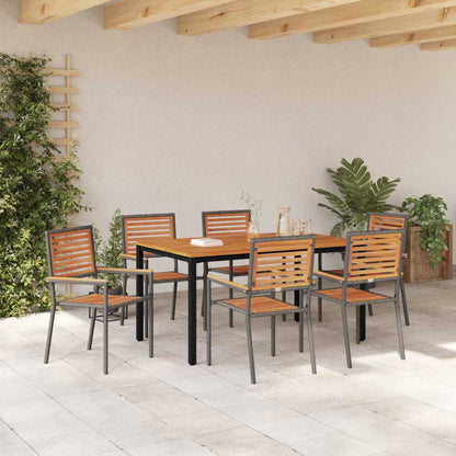 Set da Pranzo per Giardino 7 pcs Grigio e Marrone polyrattan