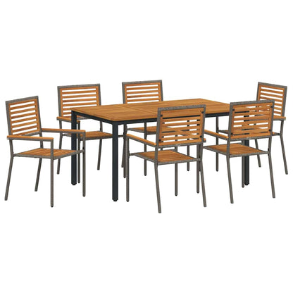 Set da Pranzo per Giardino 7 pcs Grigio e Marrone polyrattan