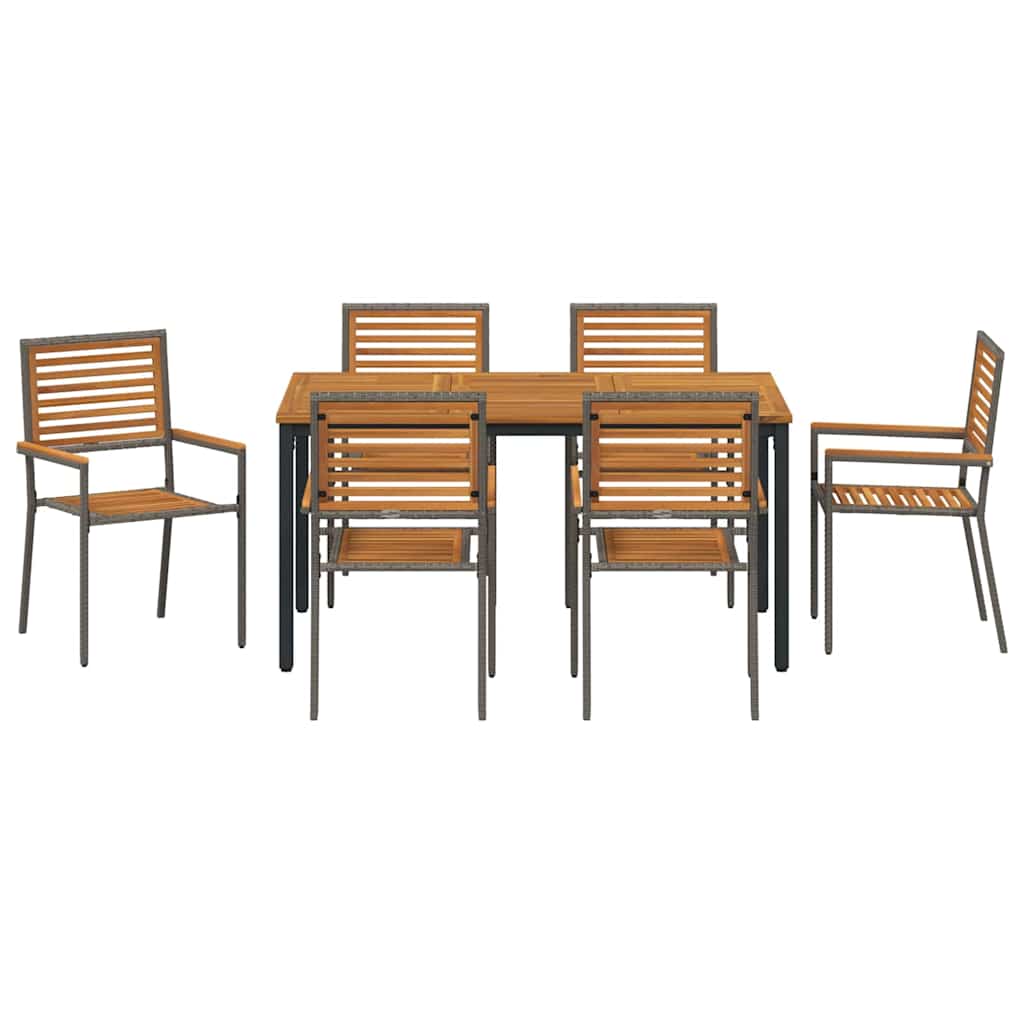 Set da Pranzo per Giardino 7 pcs Grigio e Marrone polyrattan