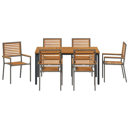 Set da Pranzo per Giardino 7 pcs Grigio e Marrone polyrattan