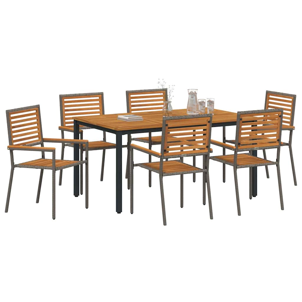 Set da Pranzo per Giardino 7 pcs Grigio e Marrone polyrattan