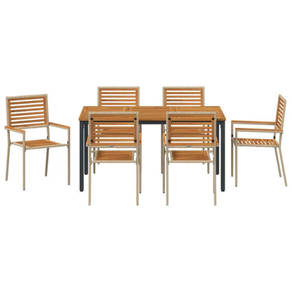 Set da Pranzo per Giardino 7 pcs Beige e Marrone polyrattan