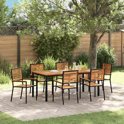 Set da Pranzo per Giardino 7 pcs Nero e Marrone polyrattan
