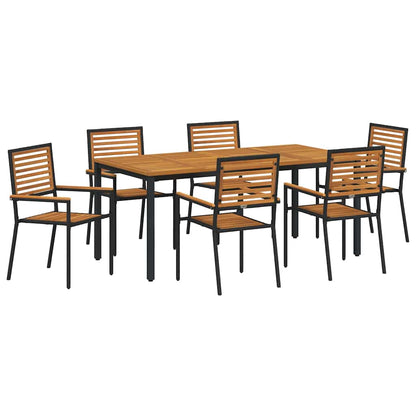 Set da Pranzo per Giardino 7 pcs Nero e Marrone polyrattan