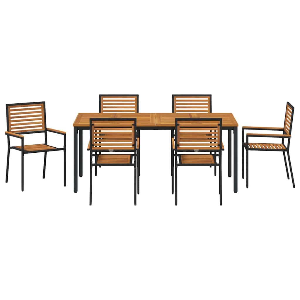 Set da Pranzo per Giardino 7 pcs Nero e Marrone polyrattan