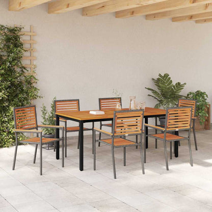 Set da Pranzo per Giardino 7 pcs Grigio e Marrone polyrattan