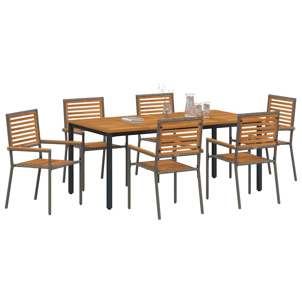 Set da Pranzo per Giardino 7 pcs Grigio e Marrone polyrattan