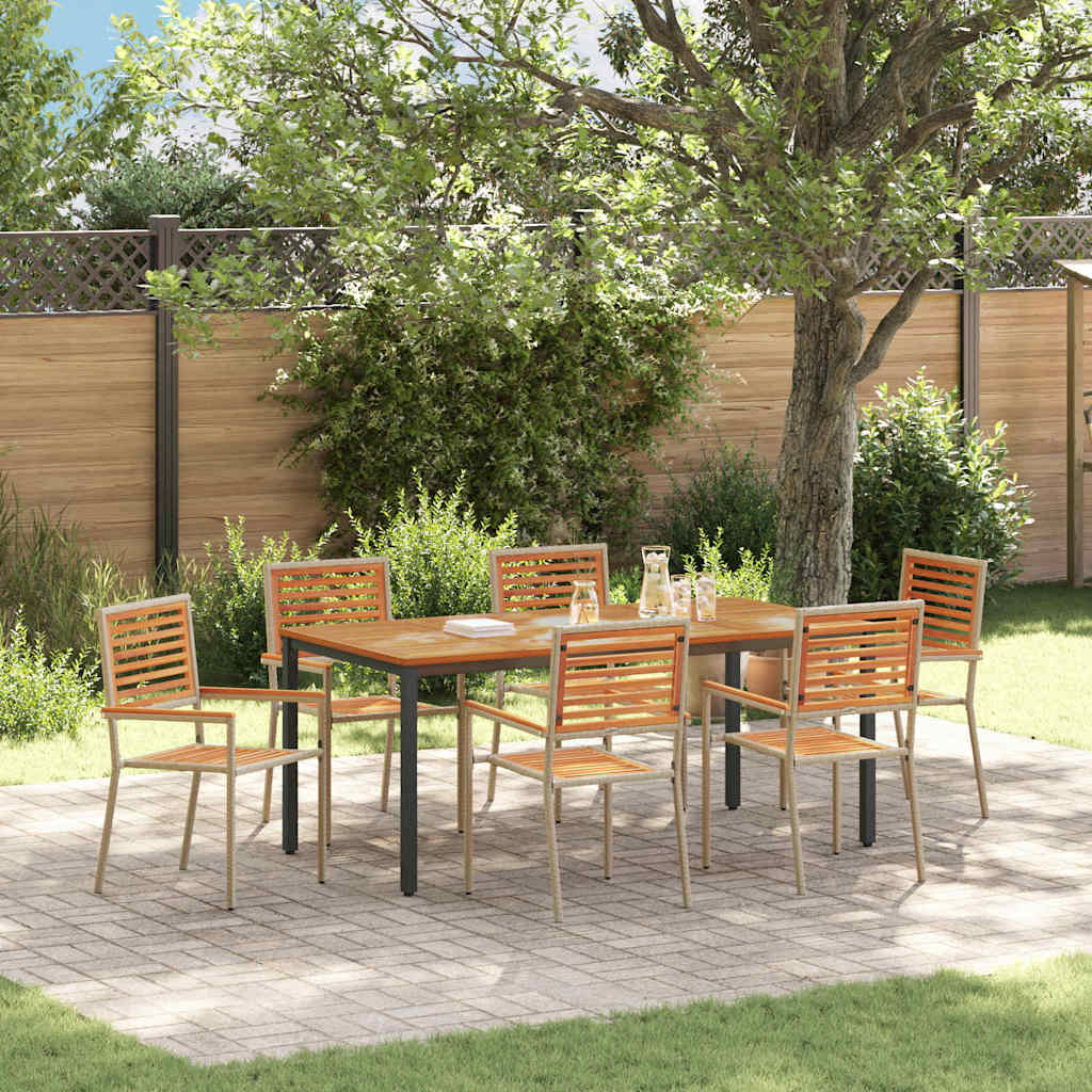 Set da Pranzo per Giardino 7 pcs Beige e Marrone polyrattan
