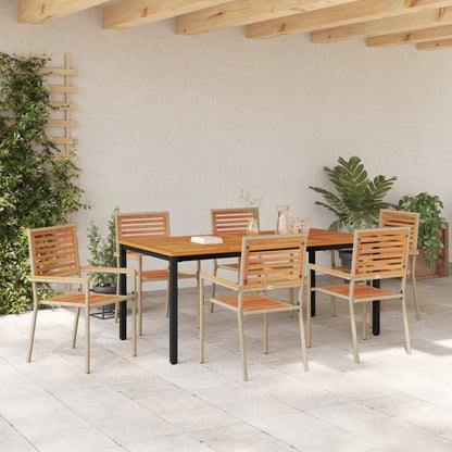 Set da Pranzo per Giardino 7 pcs Beige e Marrone polyrattan