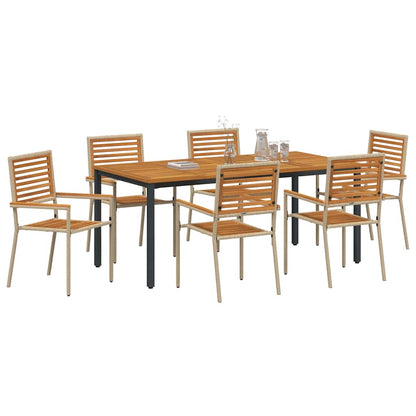 Set da Pranzo per Giardino 7 pcs Beige e Marrone polyrattan