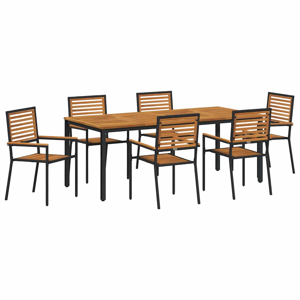 Set da Pranzo per Giardino 7 pcs Nero e Marrone polyrattan