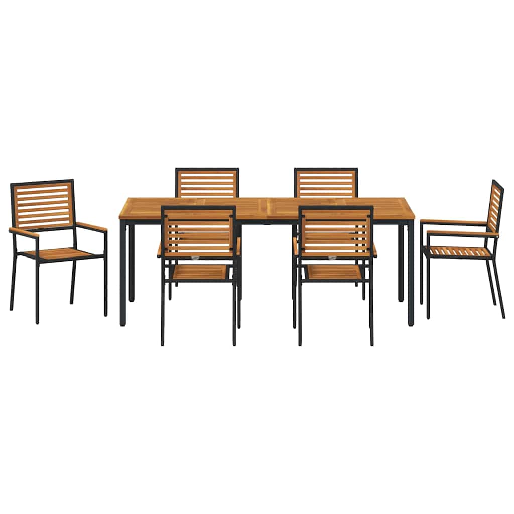 Set da Pranzo per Giardino 7 pcs Nero e Marrone polyrattan