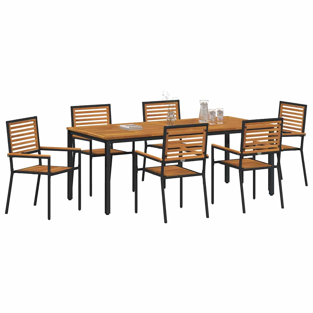Set da Pranzo per Giardino 7 pcs Nero e Marrone polyrattan