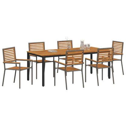 Set da Pranzo per Giardino 7 pcs Grigio e Marrone polyrattan