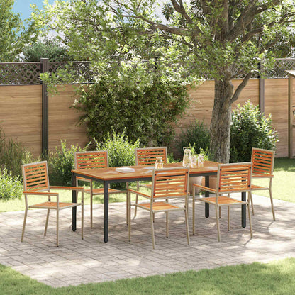 Set da Pranzo per Giardino 7 pcs Beige e Marrone polyrattan