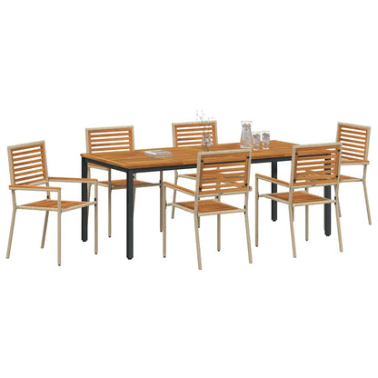 Set da Pranzo per Giardino 7 pcs Beige e Marrone polyrattan