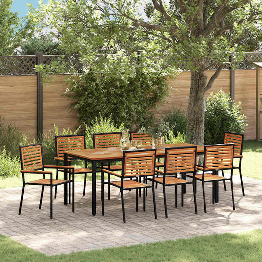 Set da Pranzo per Giardino 9 pcs Nero e Marrone polyrattan