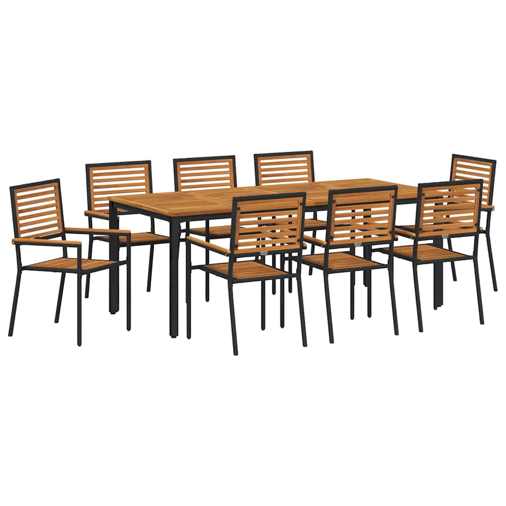 Set da Pranzo per Giardino 9 pcs Nero e Marrone polyrattan