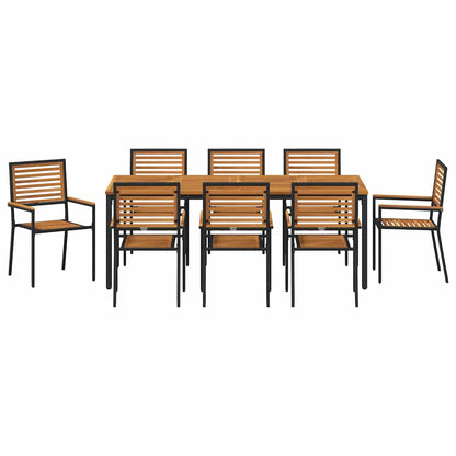 Set da Pranzo per Giardino 9 pcs Nero e Marrone polyrattan