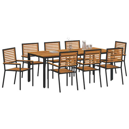 Set da Pranzo per Giardino 9 pcs Nero e Marrone polyrattan