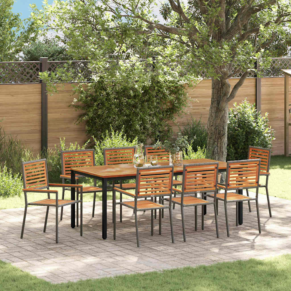 Set da Pranzo per Giardino 9 pcs Grigio e Marrone polyrattan