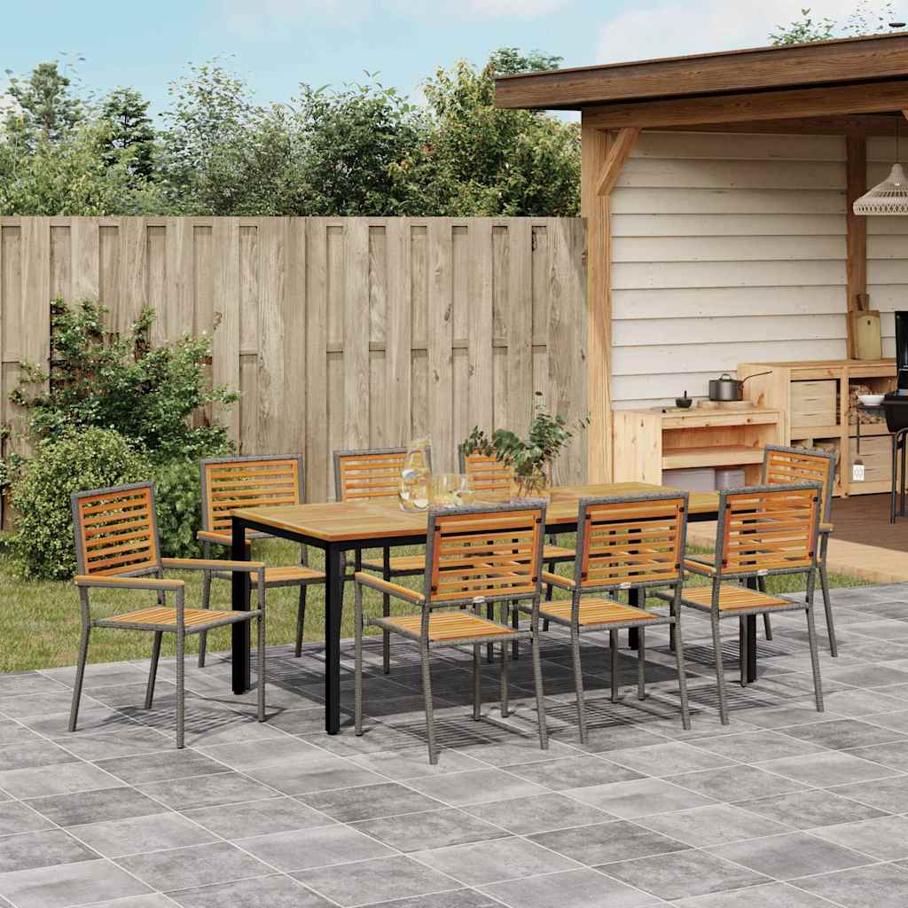Set da Pranzo per Giardino 9 pcs Grigio e Marrone polyrattan