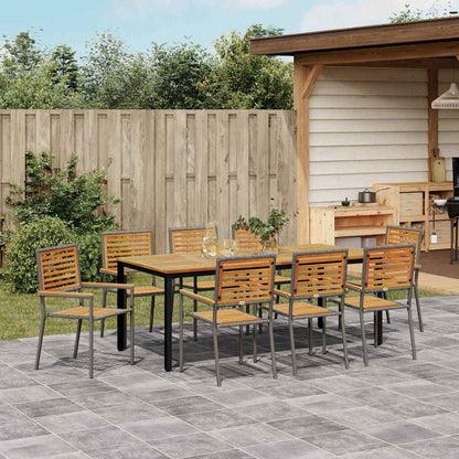 Set da Pranzo per Giardino 9 pcs Grigio e Marrone polyrattan