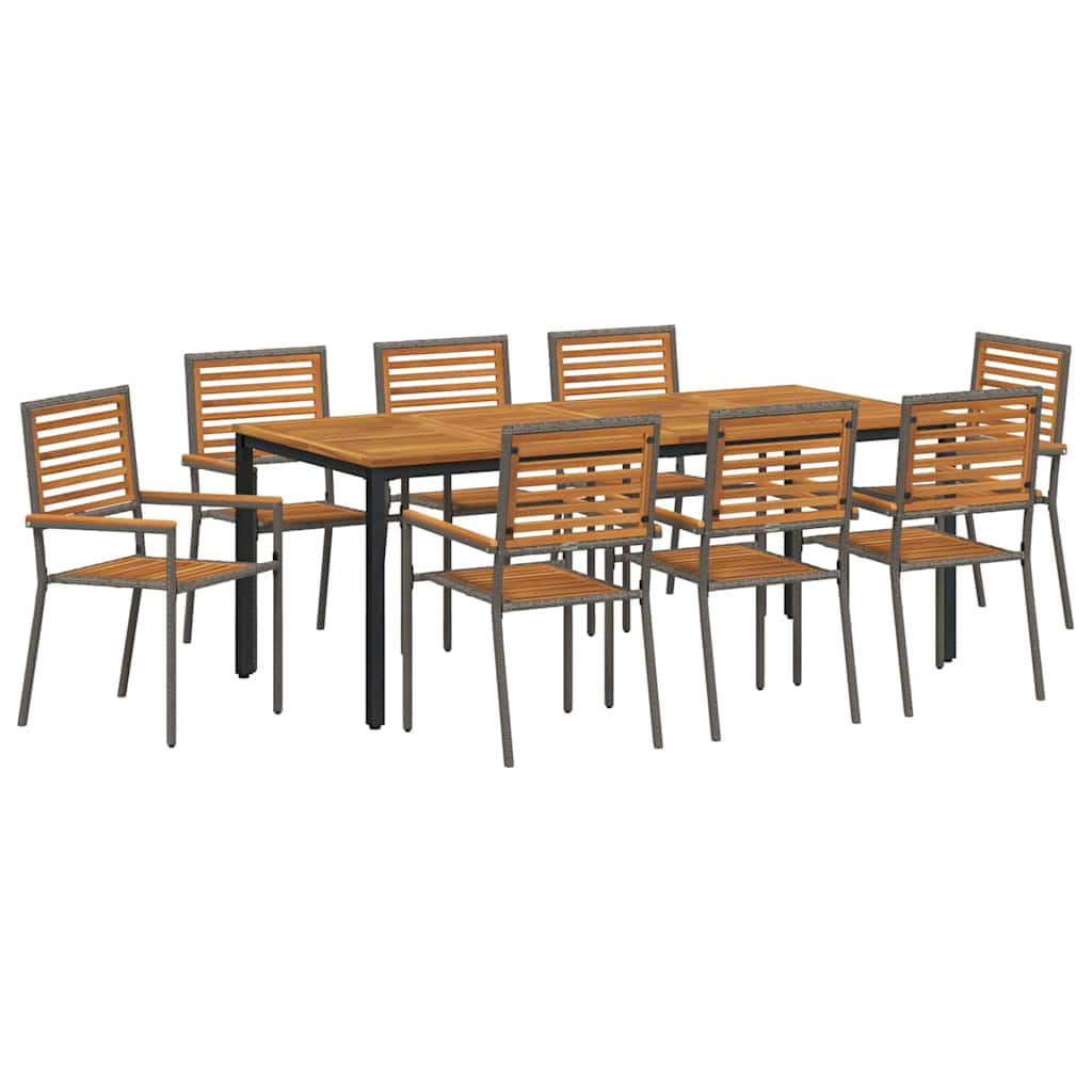 Set da Pranzo per Giardino 9 pcs Grigio e Marrone polyrattan
