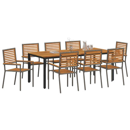 Set da Pranzo per Giardino 9 pcs Grigio e Marrone polyrattan