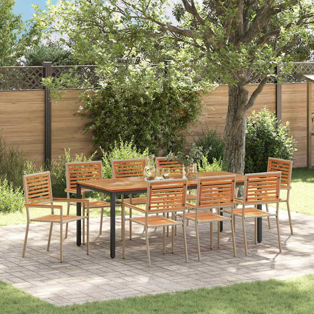 Set da Pranzo per Giardino 9 pcs Beige e Marrone polyrattan