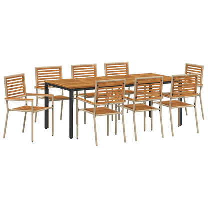 Set da Pranzo per Giardino 9 pcs Beige e Marrone polyrattan