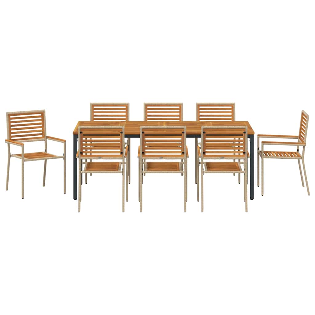 Set da Pranzo per Giardino 9 pcs Beige e Marrone polyrattan