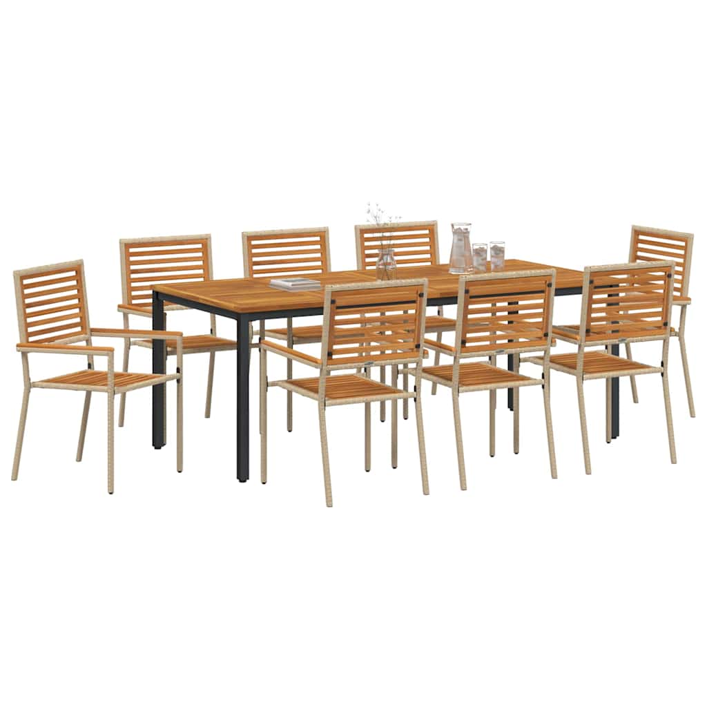 Set da Pranzo per Giardino 9 pcs Beige e Marrone polyrattan