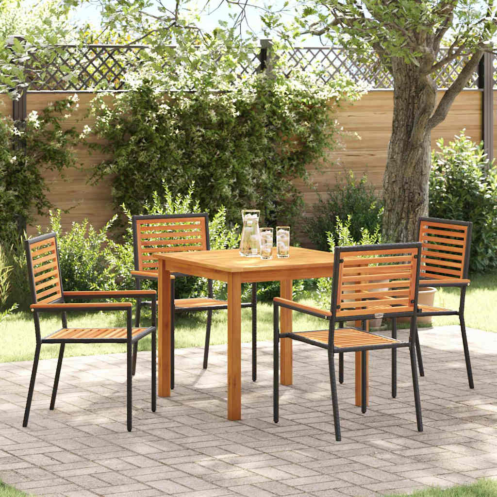 Set da Pranzo per Giardino 5 pcs Nero Poly Rattan - homemem39